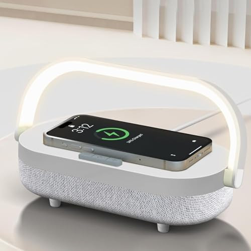 LED Bedside Lamp, Touch Lamps for Bedroom Nightstand MA, 4 in 1 Bedside Table Lamp with Wireless Charger, Portable Bluetooth Speaker, Phone Holder, Dimmable Charging Birthday Gifts for Women (White) | Amazon (US)