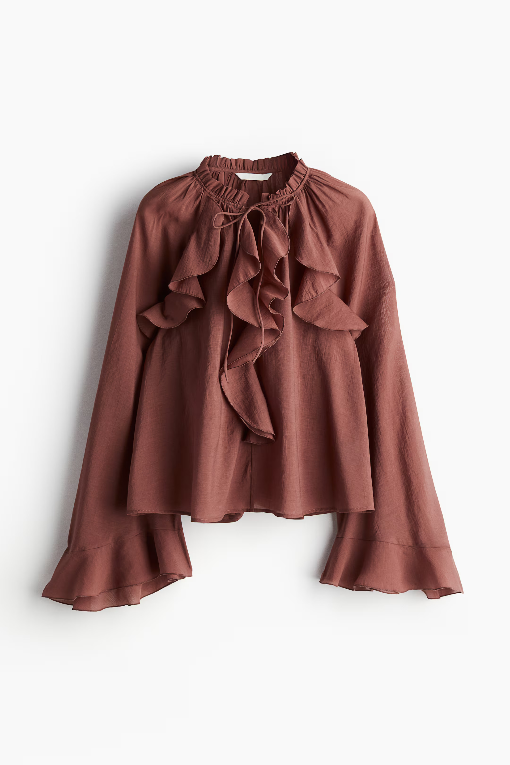 Flounced blouse - Reddish brown - Ladies | H&M GB | H&M (UK, MY, IN, SG, PH, TW, HK)
