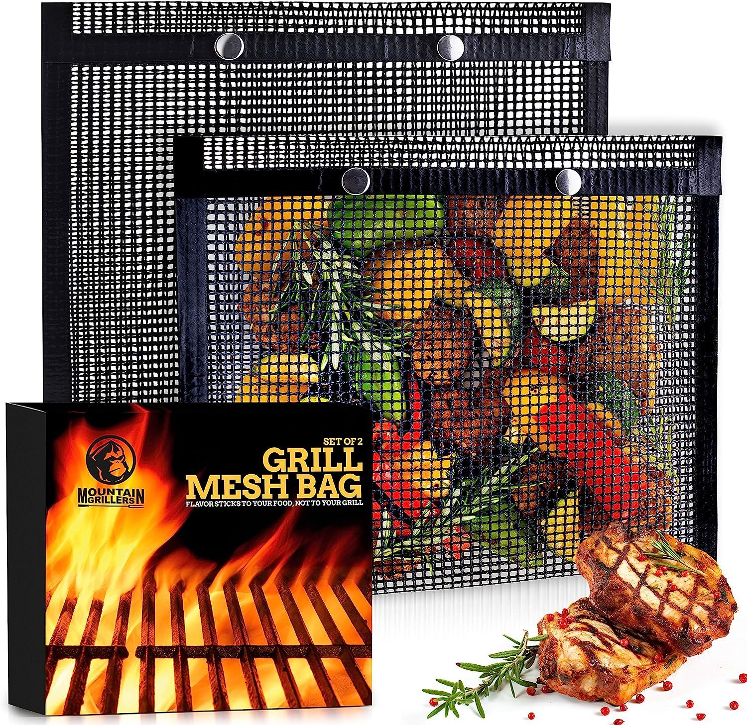 BBQ Mesh Grill Bags - 12 x 9.5 Inch Reusable Grilling Pouches for Charcoal, Gas, Electric Grills ... | Amazon (US)