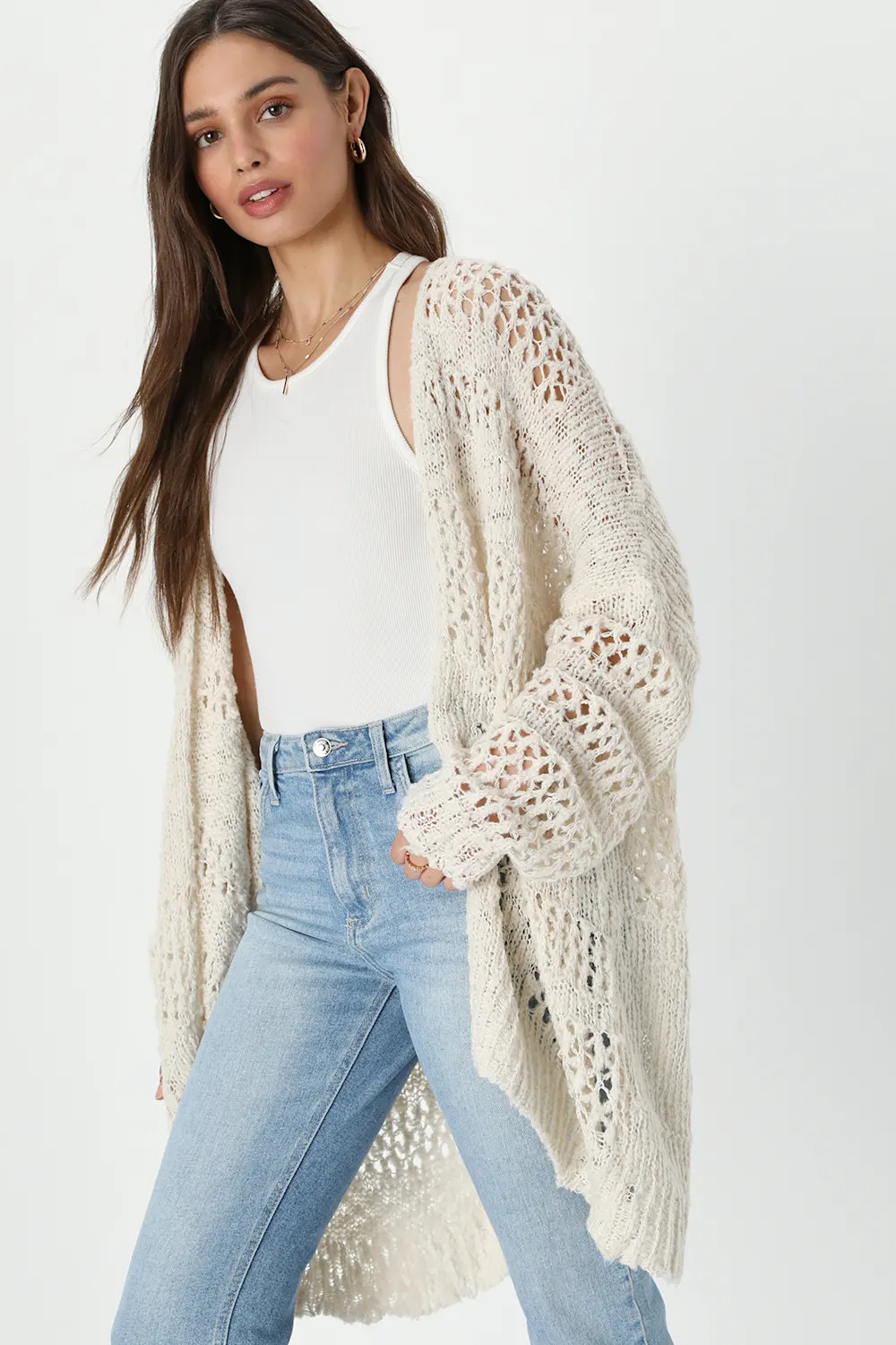 Crochet it Ain't So Ivory Oversized Cardigan Sweater | Lulus