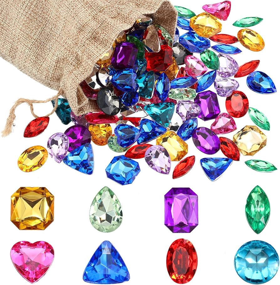 Hicarer 100 Pieces Toy Gems Pirate Treasure Jewels Fake Acrylic Gems Multicolor Bling Diamonds Pl... | Amazon (US)