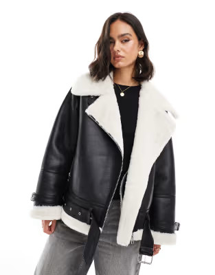 Miss Selfridge contrast aviator jacket in black | ASOS (Global)