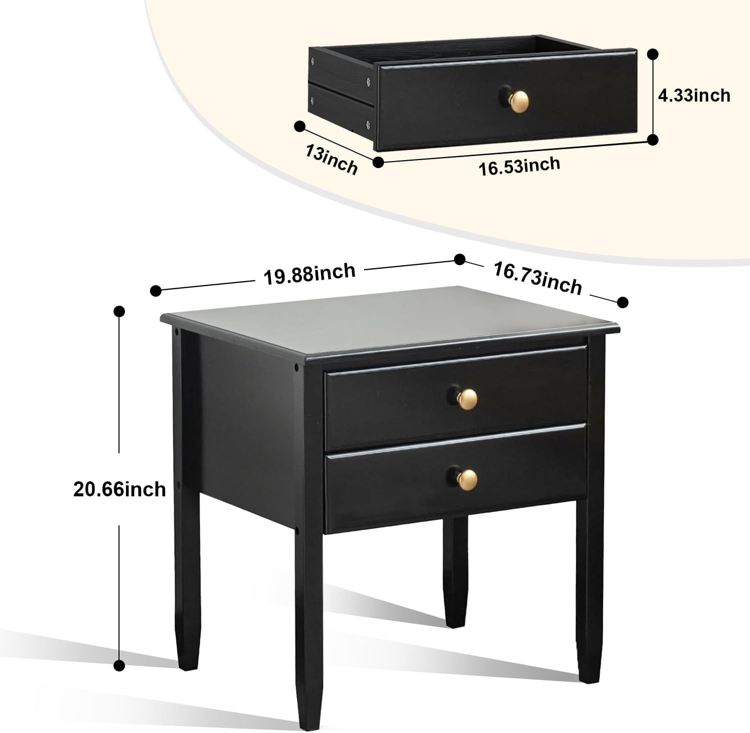Black Bamboo Nightstand Set of 2, Mid-Century Modern Night Stand with 2 Drawers for Bedroom, Beds... | Amazon (US)