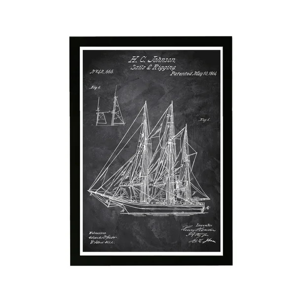 Wynwood Studio Nautical and Coastal Framed Wall Art Prints 'Sail & Rigging 1864 Chalkboard' Nauti... | Walmart (US)