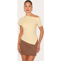 Butter Yellow Cotton Off Shoulder Drape Longline Top | PrettyLittleThing US