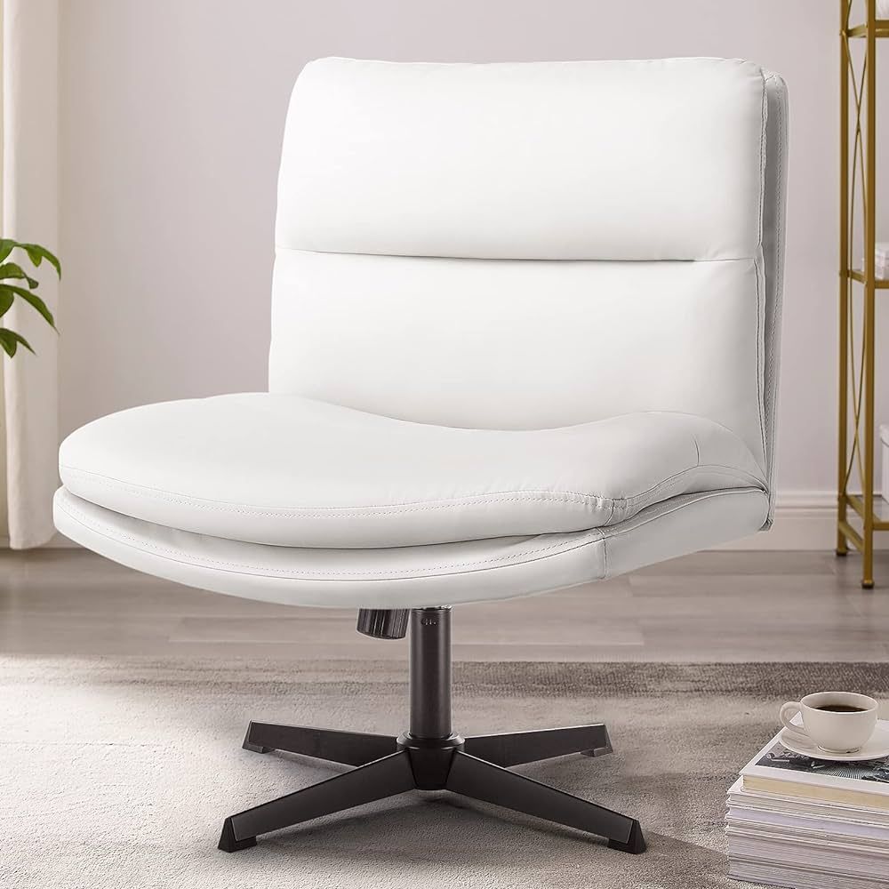 PUKAMI Armless Office Desk Chair No Wheels,PU Leather Criss Cross Legged for Home,Modern Swivel V... | Amazon (US)