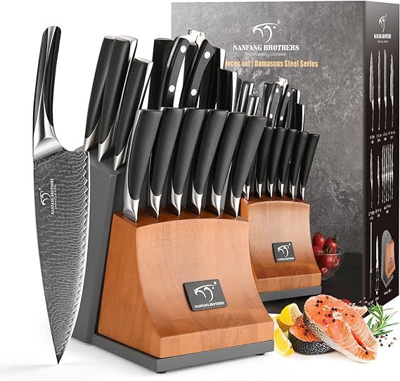 NANFANG BROTHERS 15-Piece Damascus Knife Set With Ergonomic Handle and Disconnect-Type Block     ... | Amazon (US)