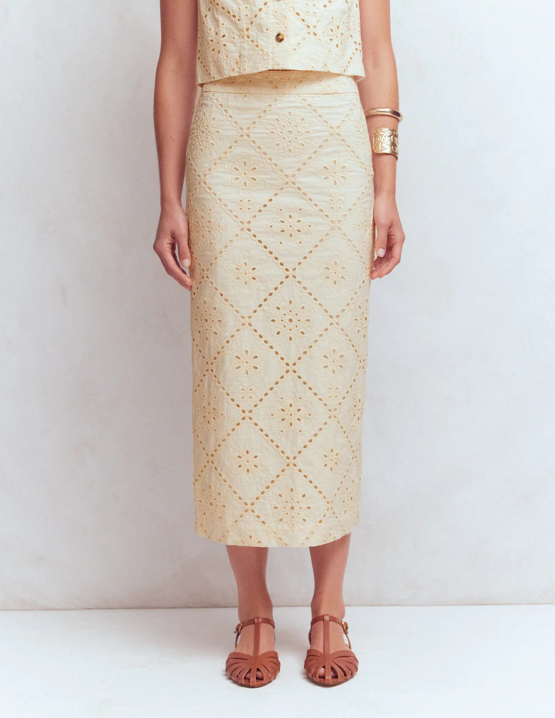 Textured Column Skirt-Ivory Broderie | Boden UK