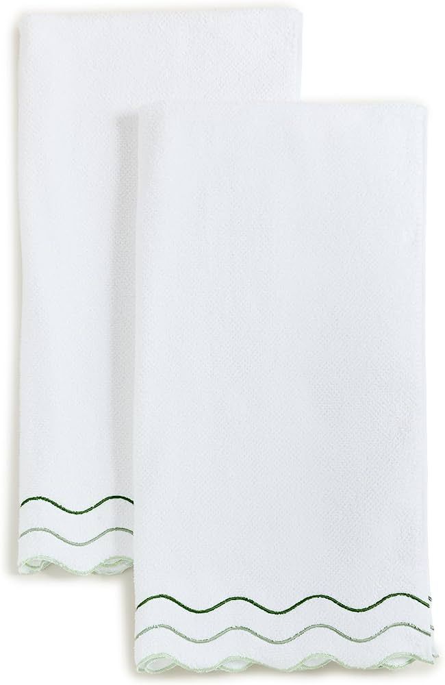 Kassatex Women's Shopbop X Scalloped Bath Towel Set, White/Green, One Size | Amazon (US)