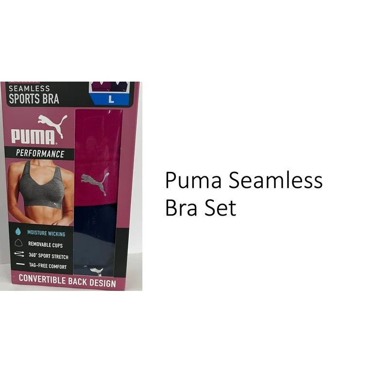 PUMA Women Seamless Sport Bra, 2-Pack (Pink&Dark Blue, Large) | Walmart (US)