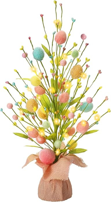 RoseCraft Easter Decorations, Artificial 18 Inch Pre-Lit Easter Egg Tree Tabletop Decor with Deli... | Amazon (US)