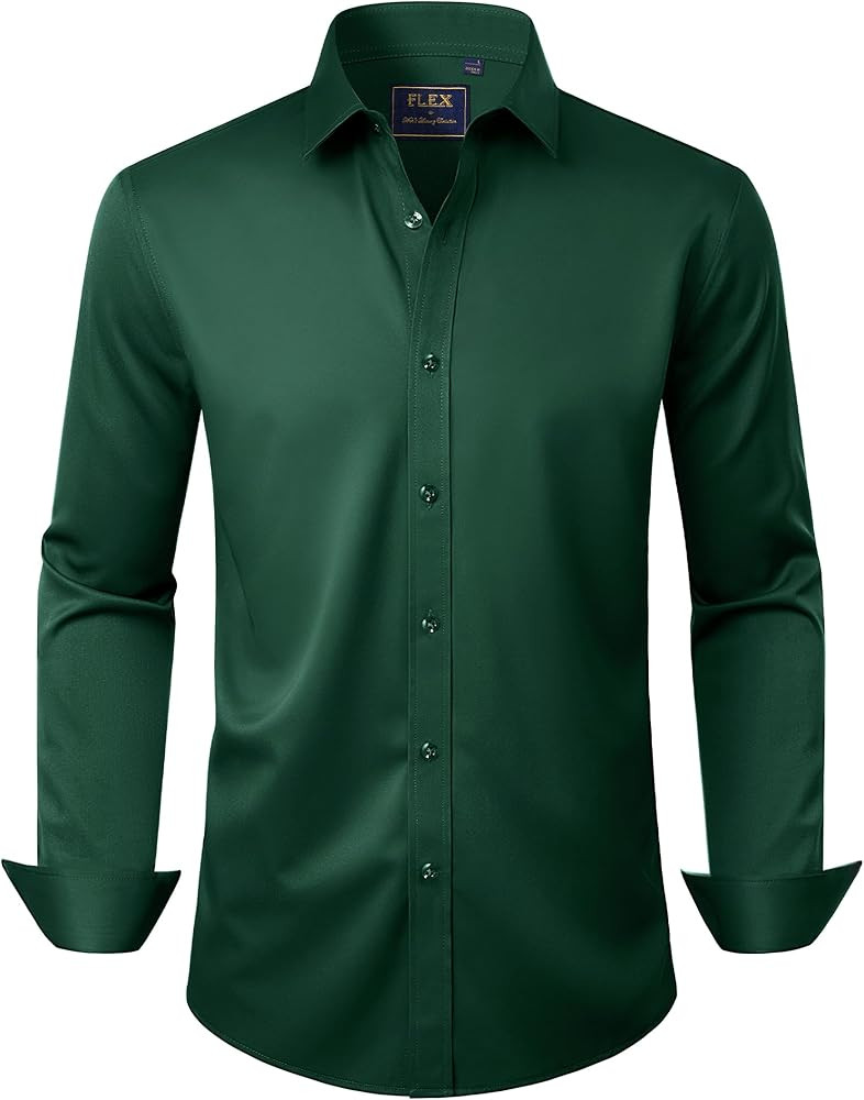 J.VER Men's Dress Shirts Solid Long Sleeve Stretch Wrinkle-Free Formal Shirt Business Casual Butt... | Amazon (US)