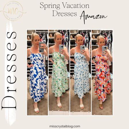 Spring dresses from Amazon. Wearing a S in each. Adjustable straps. I’m not a huge fan of spaghetti straps but the colors are fun! Resort wear, beach vacation outfits 

#LTKtravel #LTKover40 #LTKfindsunder50