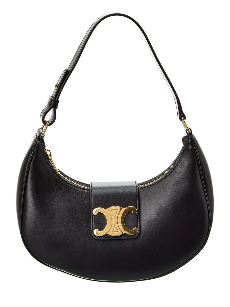 CELINE Ava Triomphe Medium Leather Shoulder Bag, Black | Walmart (US)