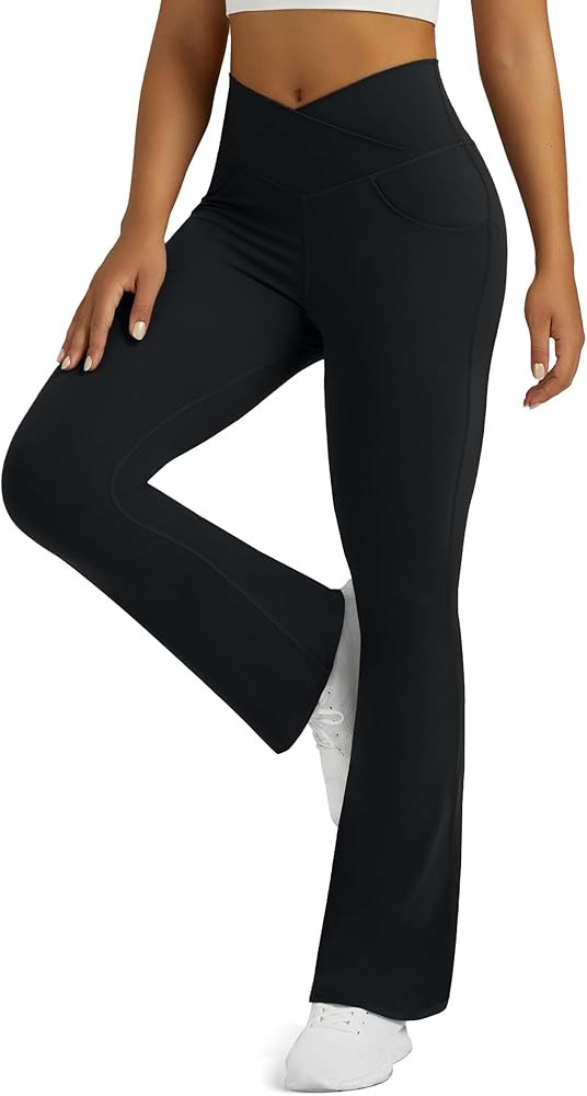 Flare Leggings for Women Yoga Pants with Pockets High Waisted Crossover Flare Leggings Bootcut Ca... | Amazon (US)