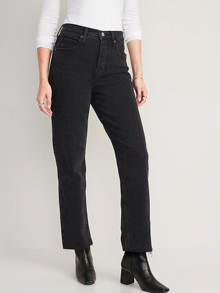 Extra High-Waisted Button-Fly Sky-Hi Straight Cut-Off Black Jeans for Women | Old Navy (CA)