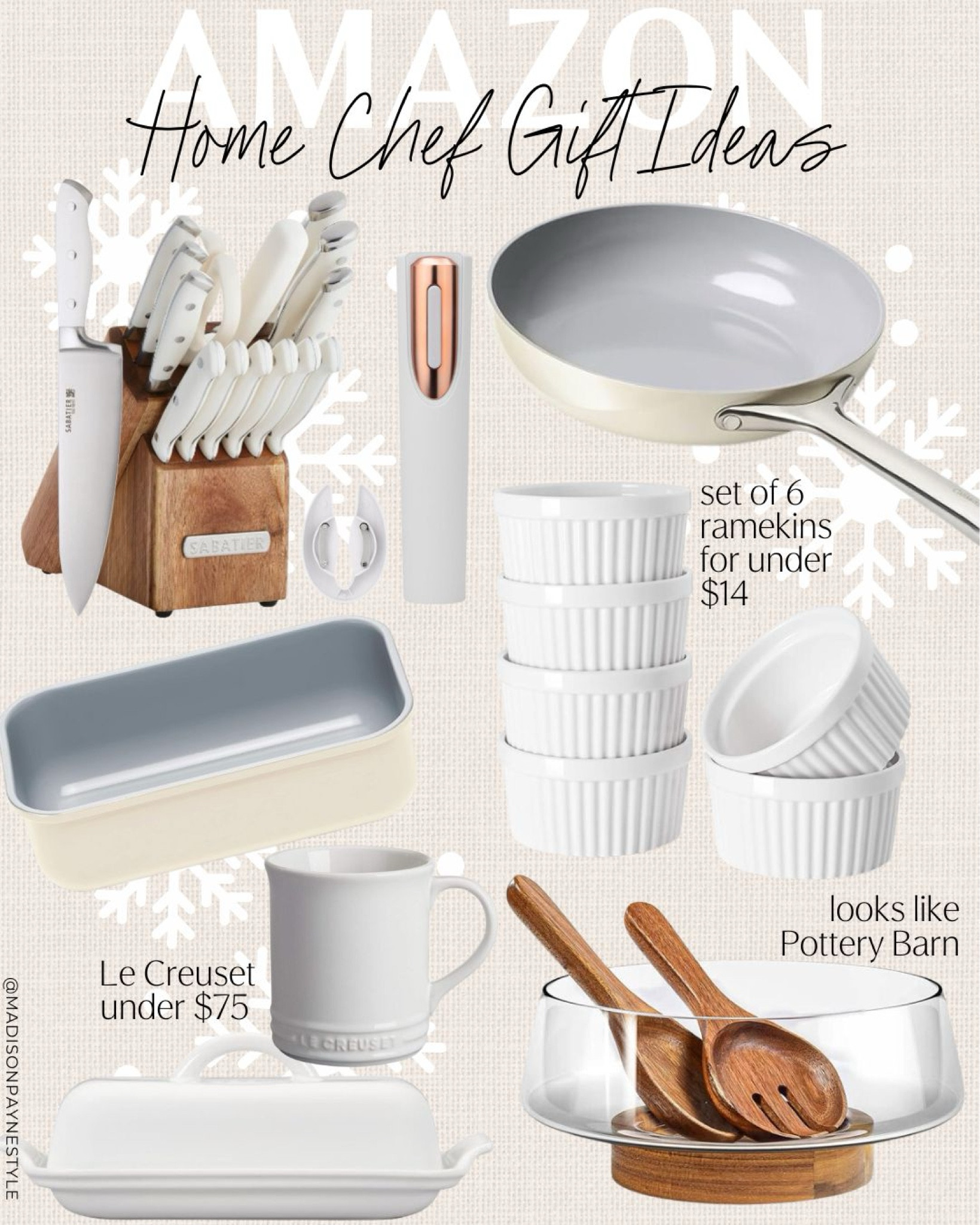 Amazon Gift Guide: Home Chef Gift Ideas 🎁 the ramekins come in a set of 6 for under $14! You can get both pieces of Le Creuset for under $75! And the salad bowl looks just like Pottery Barn

Gift guide, Amazon gift guide. Chef gift guide, cool gift guide, Christmas gifts, gifts, gift ideas, amazon gift ideas, Madison Payne 

#LTKGiftGuide #LTKHoliday #LTKHome
