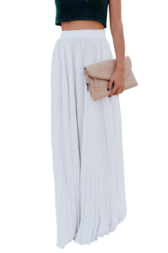 ebossy Women's High Waist Flowy Pleated Chiffon Maxi Skirt | Amazon (US)