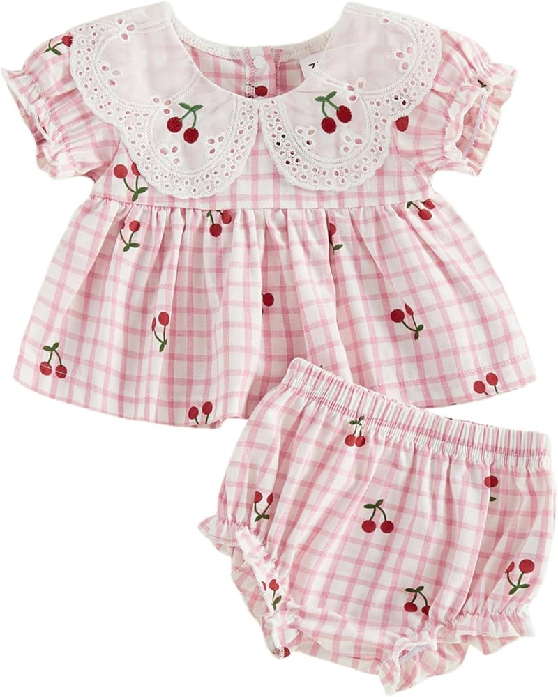 Baby Girl Clothes Infant Summer Outfits Doll Collar Short Sleeve Shirt Top Bloomers Shorts Set 3 ... | Amazon (US)