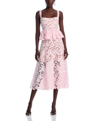 Pink Lace Peplum Midi Dress | Bloomingdale's (US)