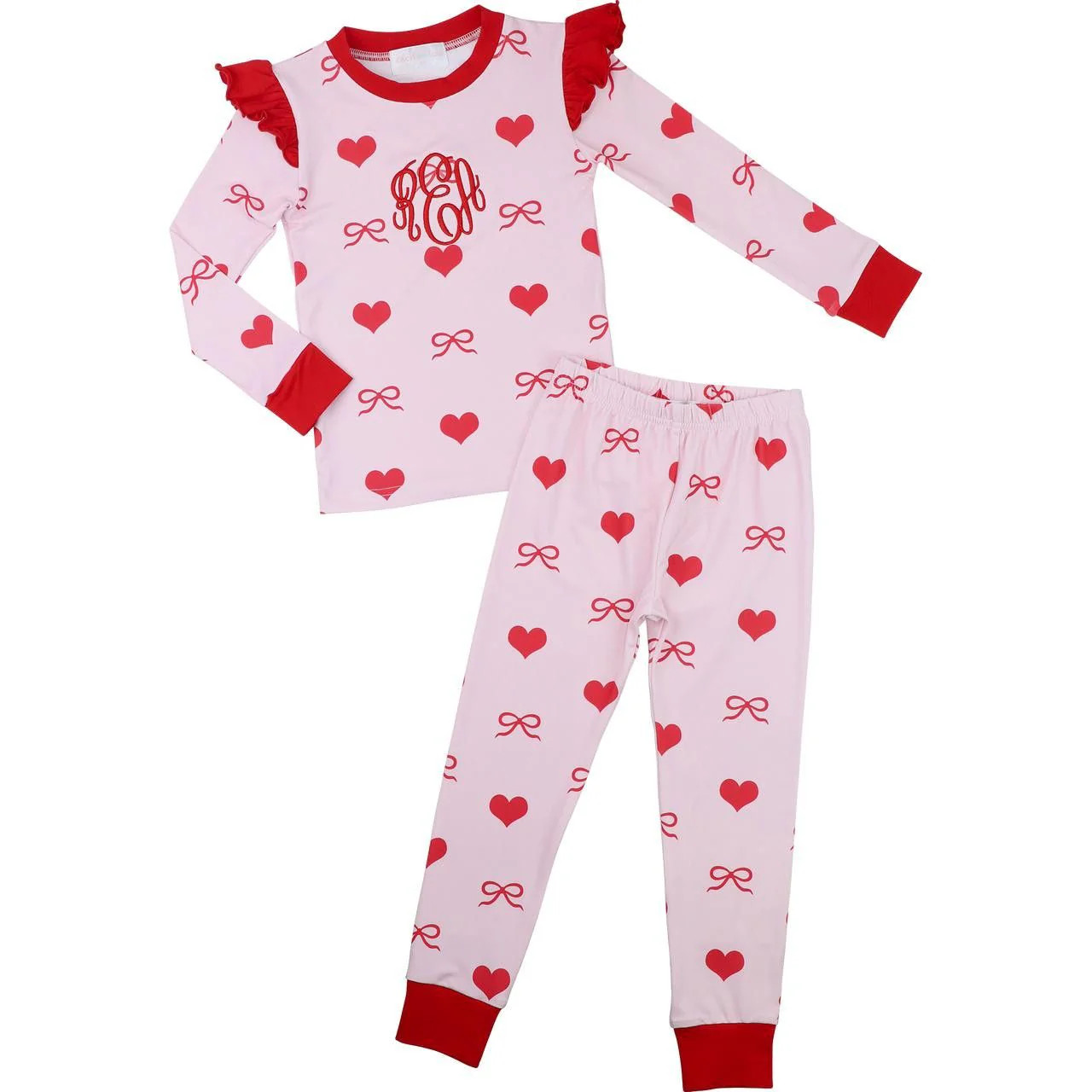 Pink And Red Heart And Bow Knit Pajamas | Cecil and Lou