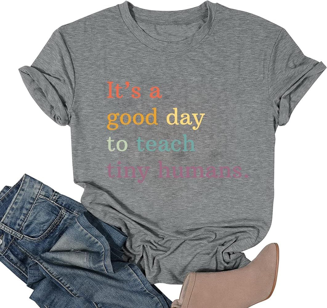 Teacher T-Shirt Tank for Women Funny Letter Print Colorful Leopard Pattern Teacher Life Shirt Gra... | Amazon (US)