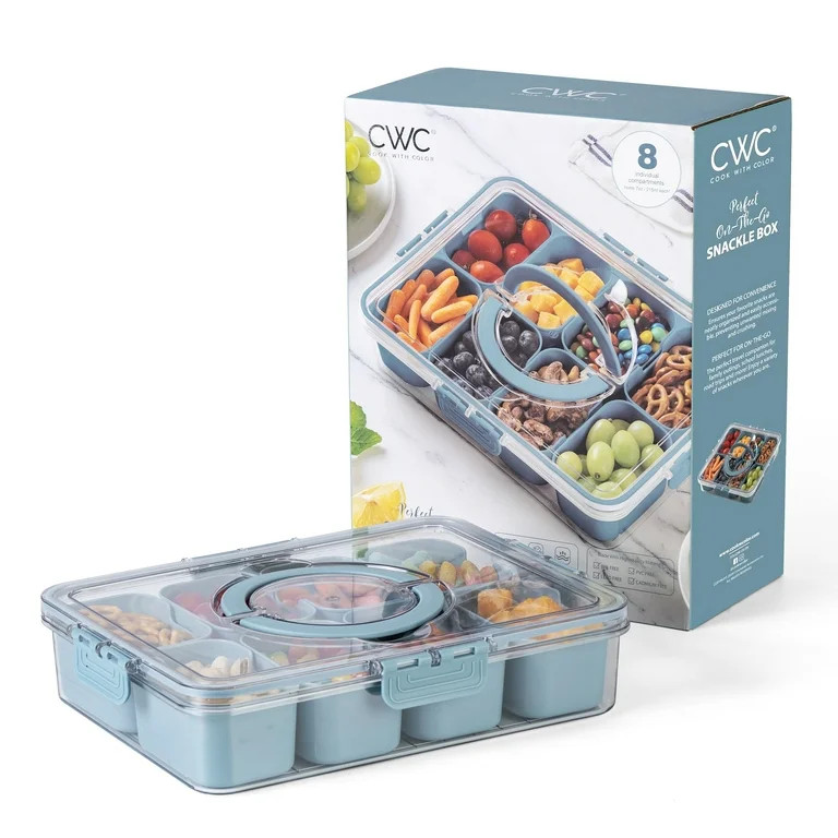 COOK WITH COLOR 8-Compartment Snackle Box Container Divided Serving Tray with Lid, Blue | Walmart (US)