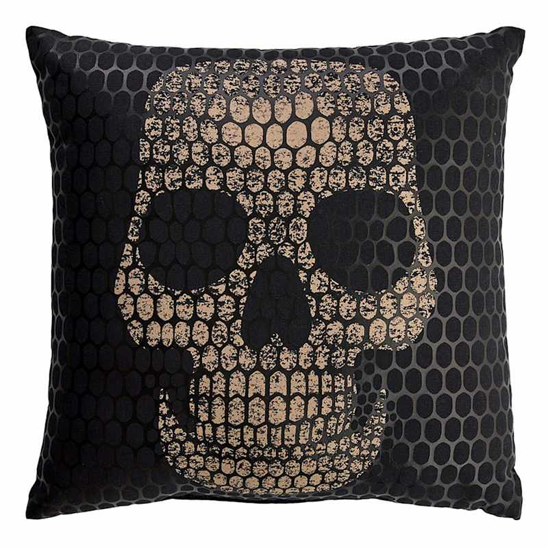 Gold & Black Skull Throw Pillow, 18" | At Home