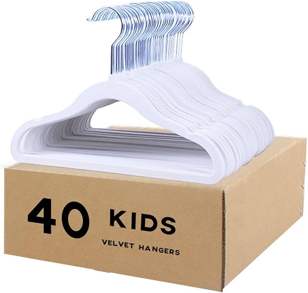 veeyidd Kids Velvet Clothes Hangers, Non Slip Baby Hangers White (11.6" Inch - 40 Pack) | Amazon (US)