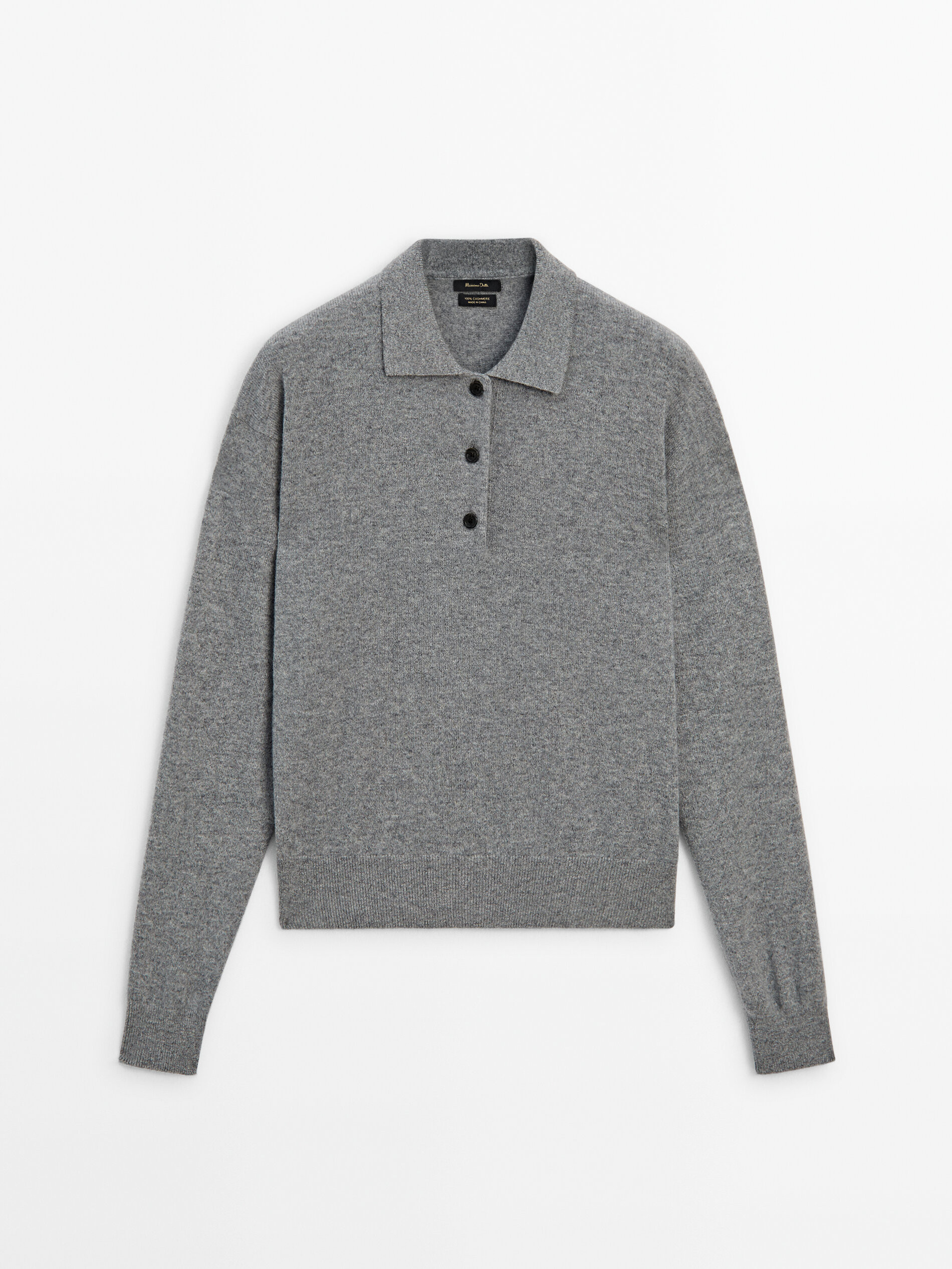 Knit cashmere sweater with polo collar | Massimo Dutti UK