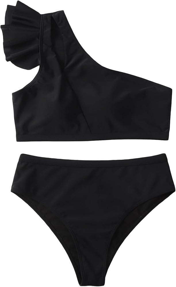 SOLY HUX Bikini Sets for Women Ruffle Trim One Shoulder High Waisted Bikini Bathing Suits 2 Piece... | Amazon (US)