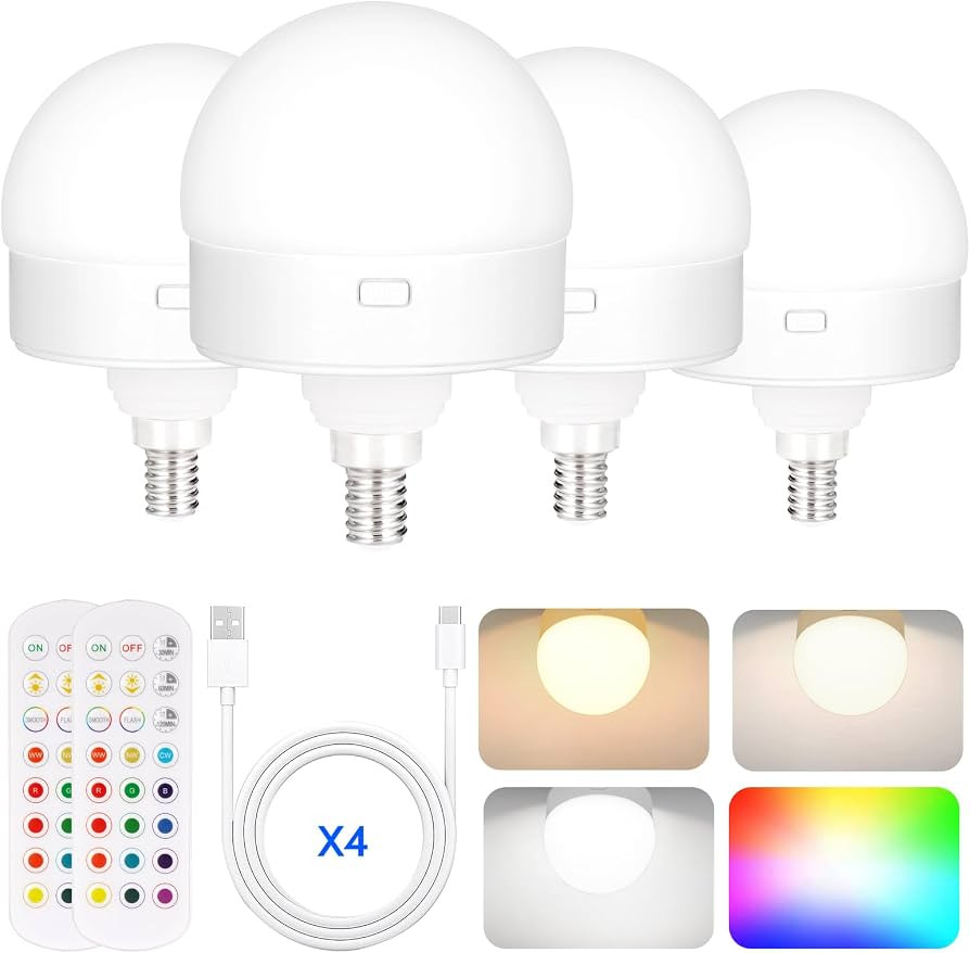 Yochoice 4-Pack E12 Rechargeable Battery Operated Light Bulbs with Remote | Amazon (US)