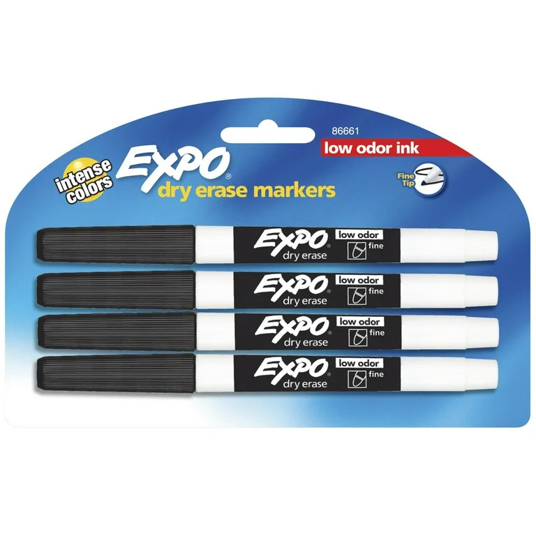 EXPO Low Odor Dry Erase Markers, Fine Tip, Black, 4 Count | Walmart (US)