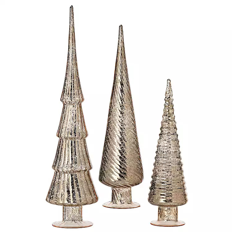 New! Champagne Mercury Glass Christmas Trees, Set of 3 | Kirkland's Home