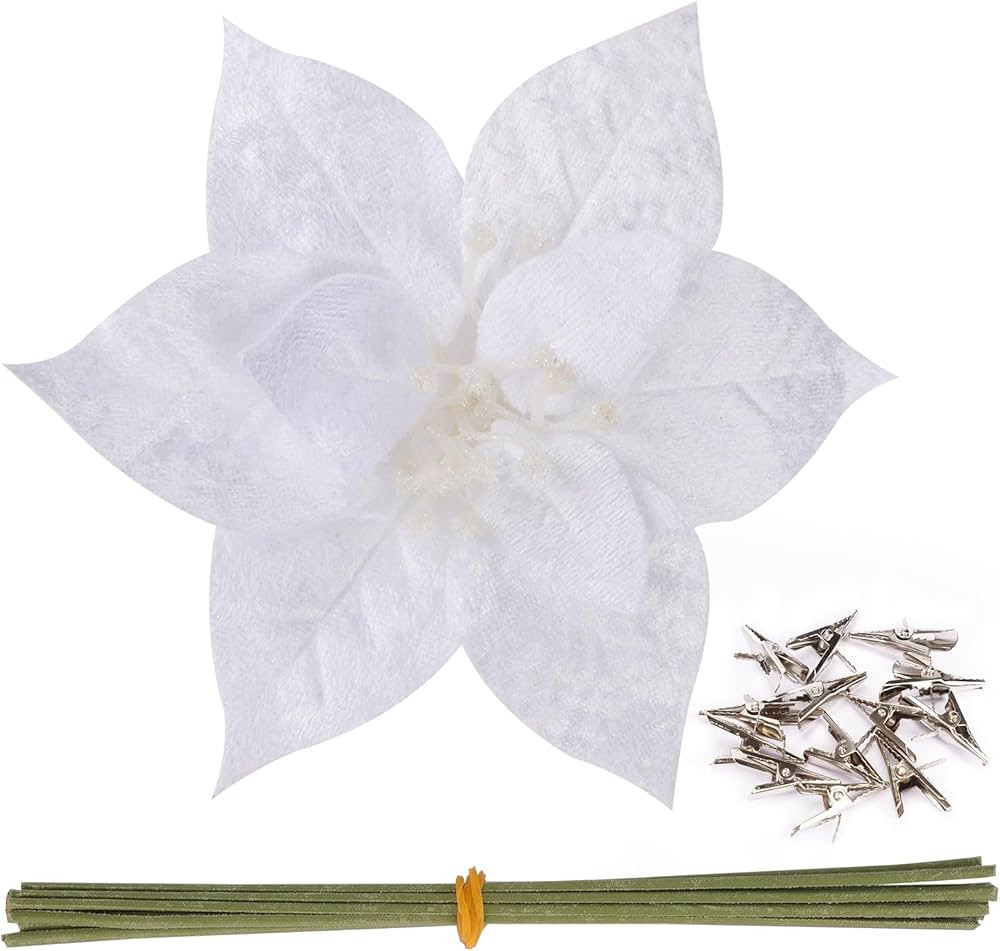 CEWOR 12 Pcs Christmas Poinsettia Artificial Flowers Flannel Christmas Tree Decor Flowers with Cl... | Amazon (US)