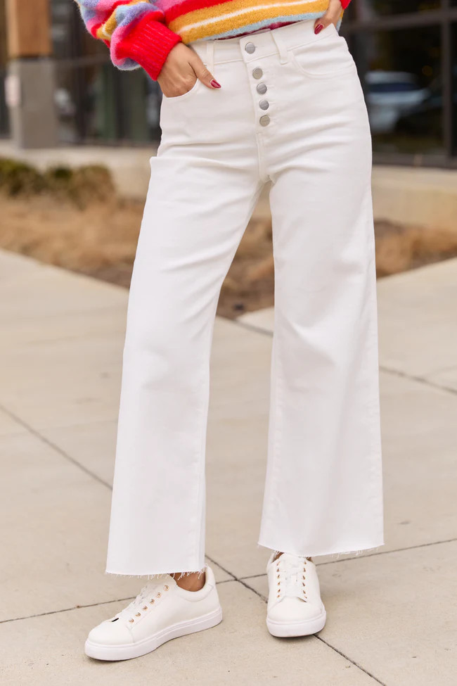 Malia White High Rise Wide Leg Jeans | Pink Lily