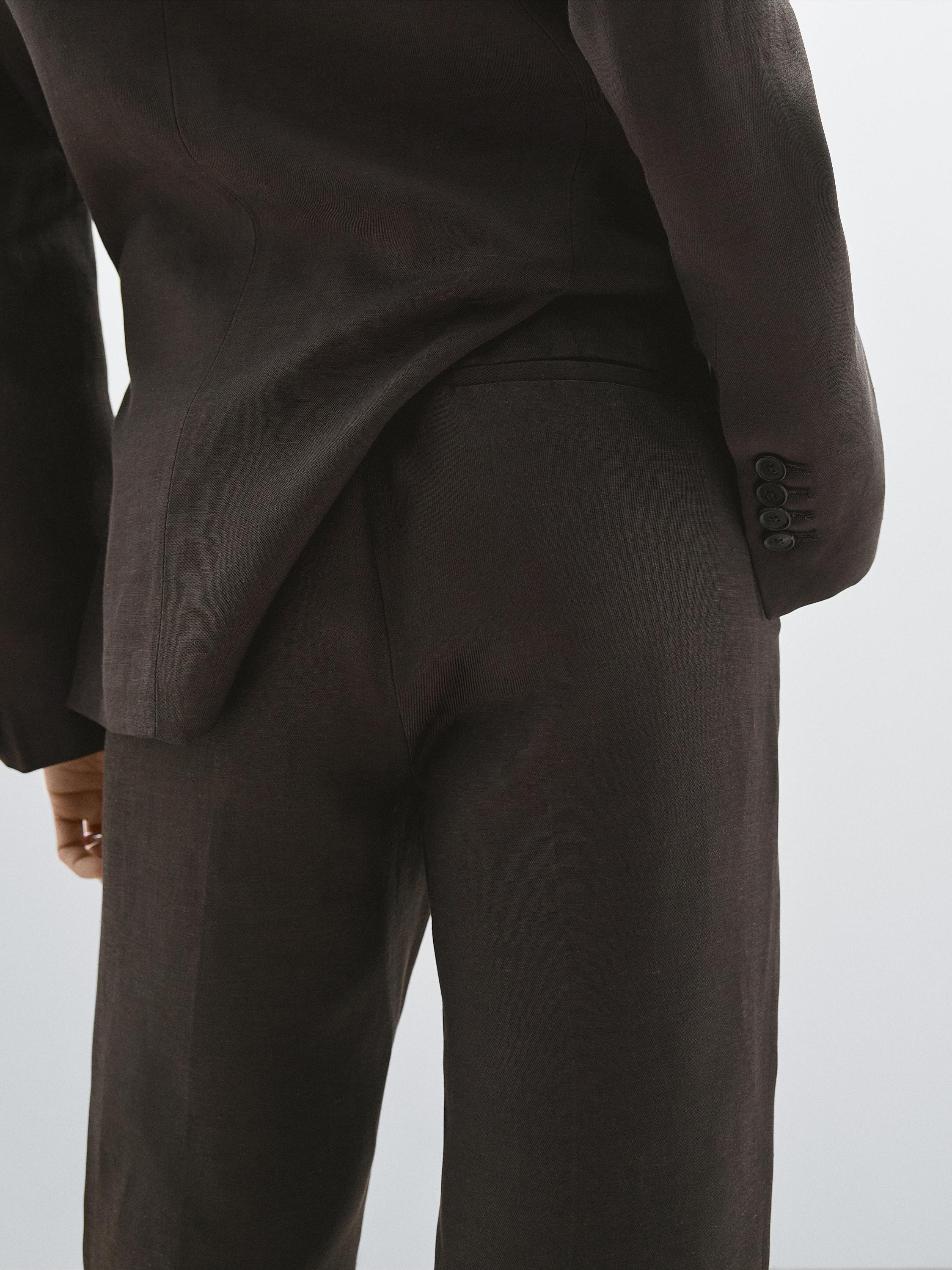 Straight fit linen blend trousers | Massimo Dutti US
