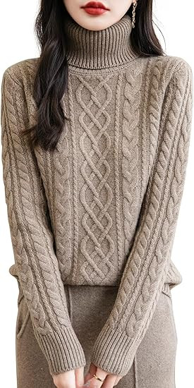 Women's 100% Merino Wool Turtleneck Sweater 2024 Fall Winter Casual Cable Warm Soft Long Sleeve K... | Amazon (US)