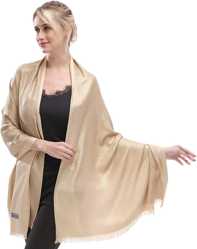 LMVERNA Women's Sparkling Metallic Soft Pashmina Shawls and Wraps Scarf in Solid Colors | Amazon (US)