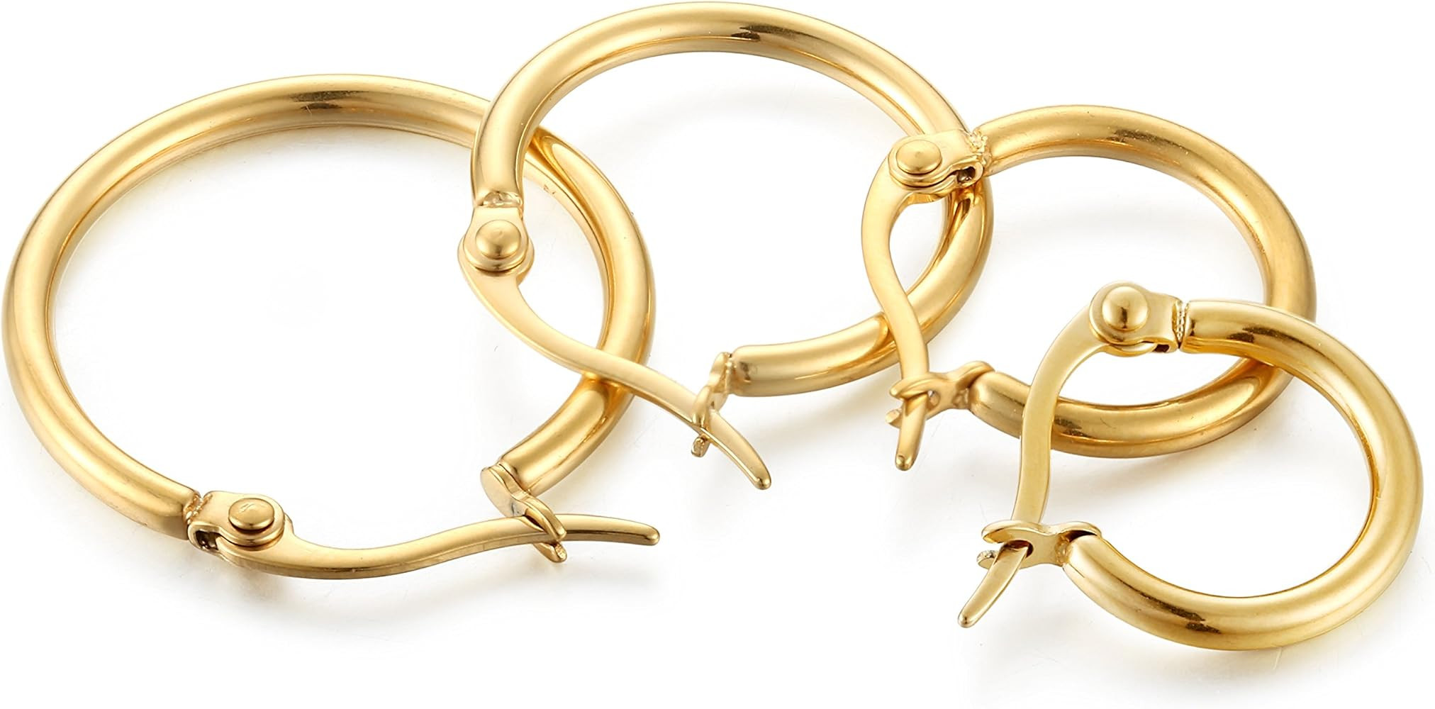 ORAZIO 4 Pairs Stainless Steel Hoop Earrings Set Cute Huggie Earrings for Women,10MM-20MM | Amazon (US)