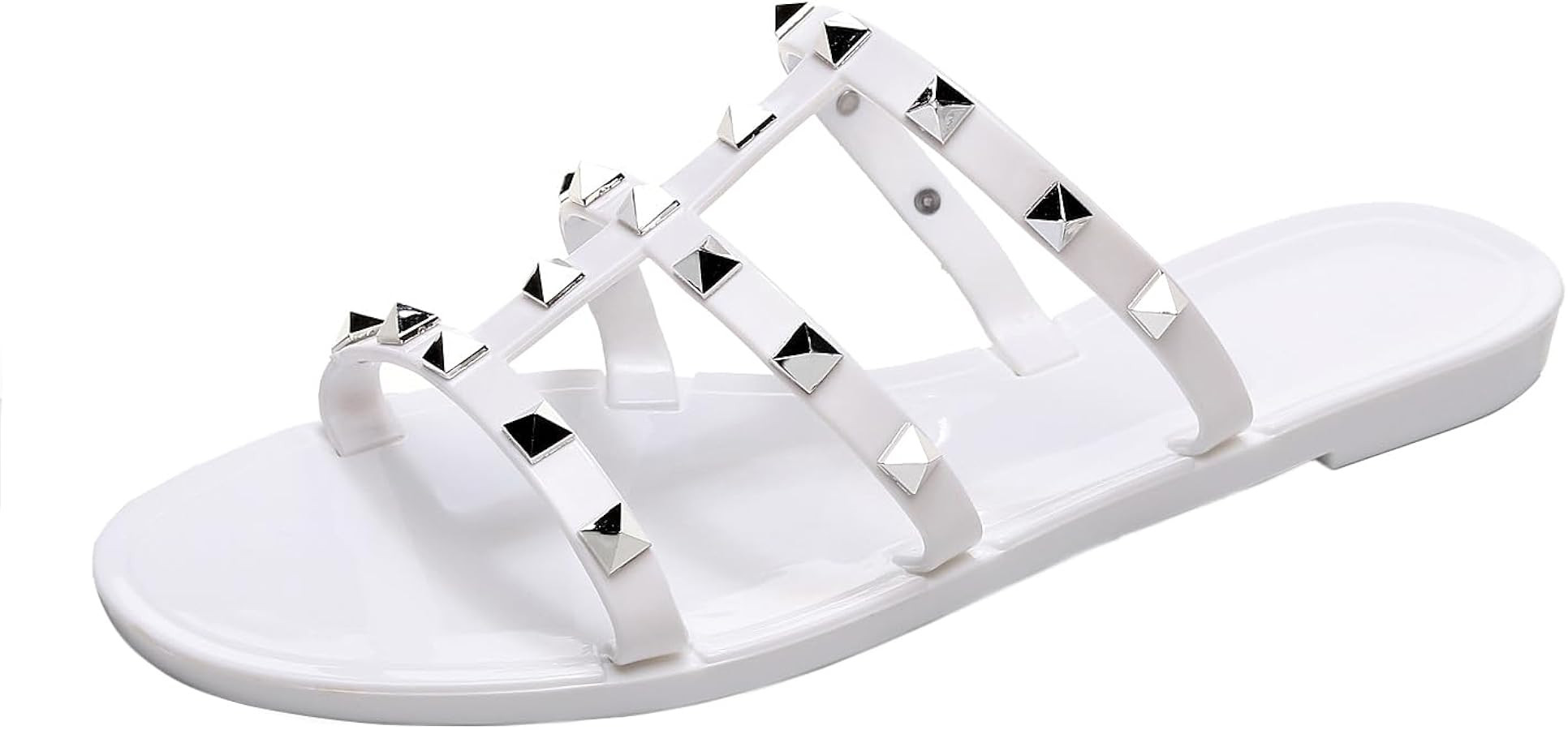 Women Flats Sandals, Studded Jelly Shoes Size 9 Red Dressy Summer Beach Rivets Strappy Jellies Sl... | Amazon (US)