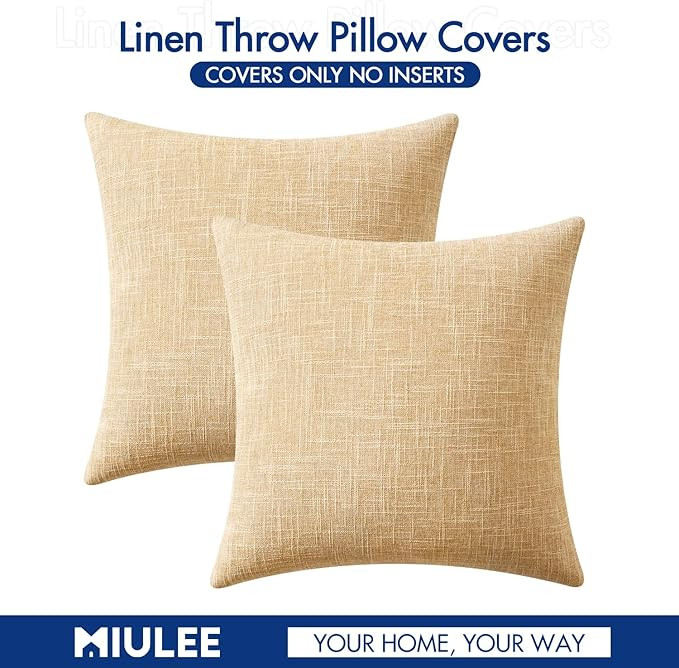 MIULEE Pack of 2 Tan Faux Linen Throw Pillow Covers Square Rustic Farmhouse Decorative Burlap Pil... | Amazon (US)