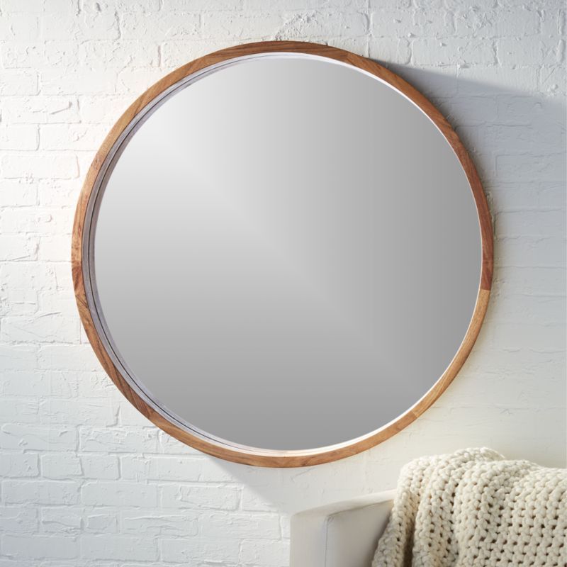 Acacia Wood Round Wall Mirror 40" + Reviews | CB2 | CB2