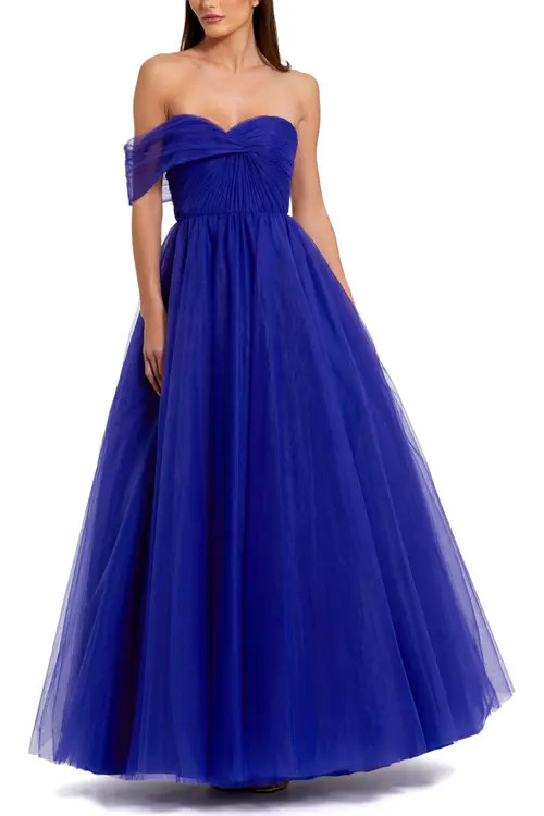 Mac Duggal One Side Off the Shoulder Bustier Ball Gown in Cobalt at Nordstrom, Size 12 | Nordstrom