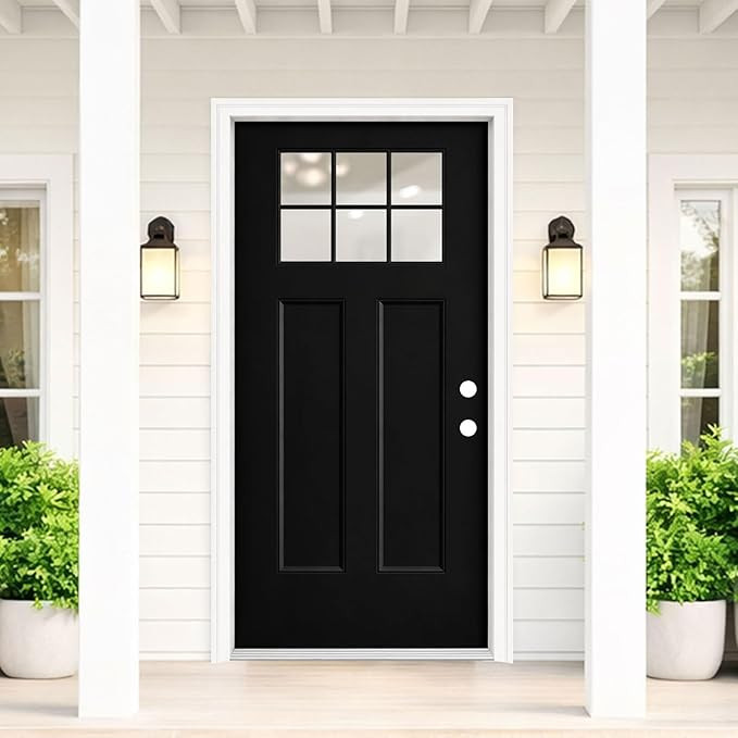 Fiberglass Entry Door, 36'' x 80" Front Door with Vinyl Frame & Brickmould, Black Craftsman Exter... | Amazon (US)