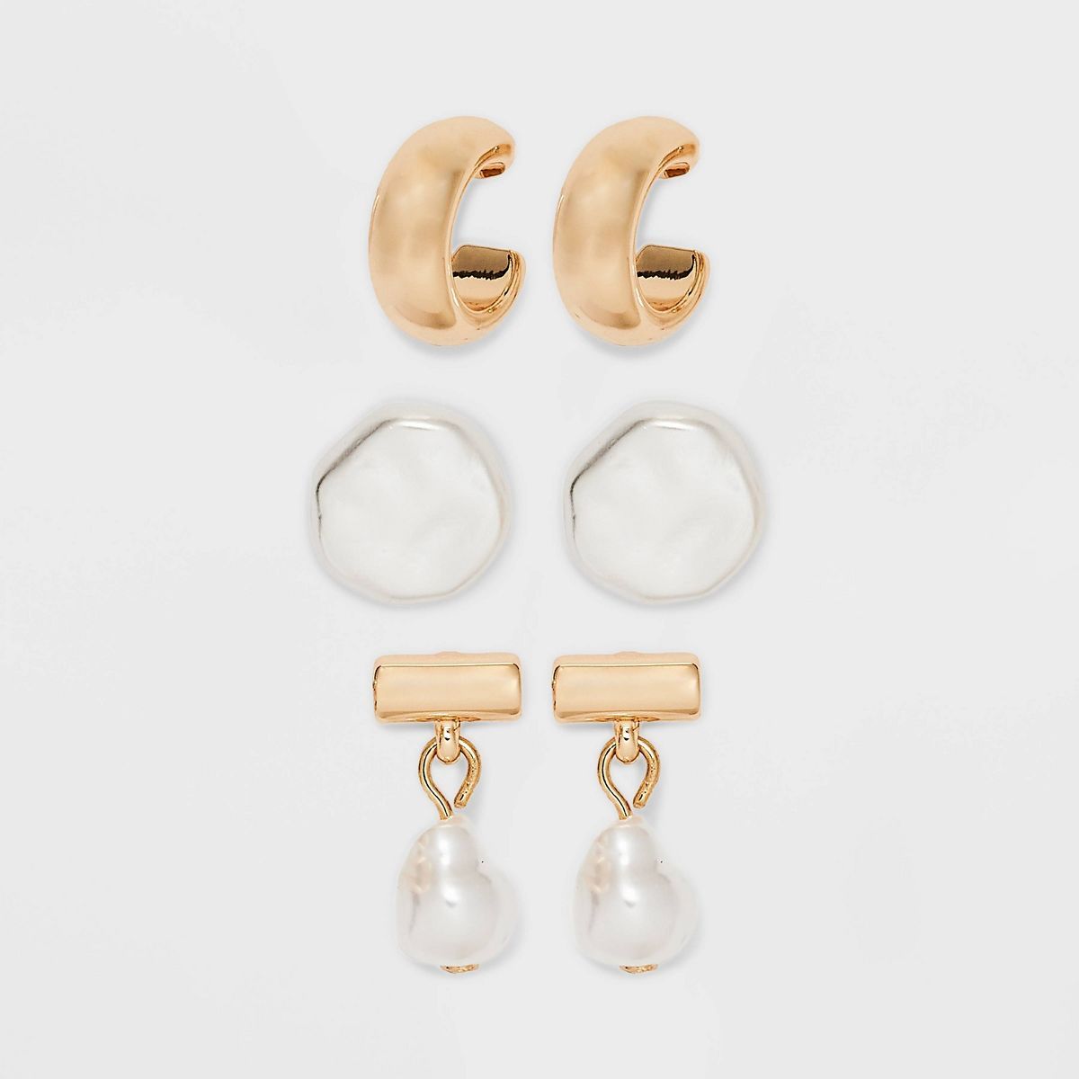 Organic Pearl Drop Earring Set 3pc - A New Day™ Gold | Target