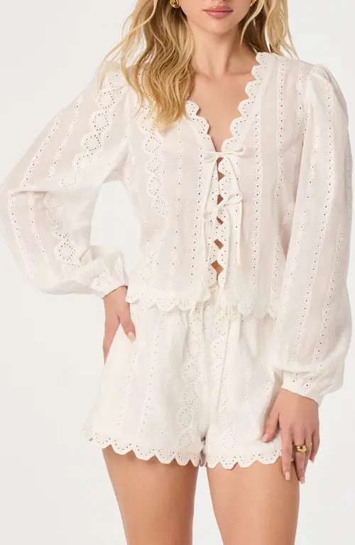 ASTR the Label Leah Tie Front Eyelet Top in White at Nordstrom, Size Small | Nordstrom