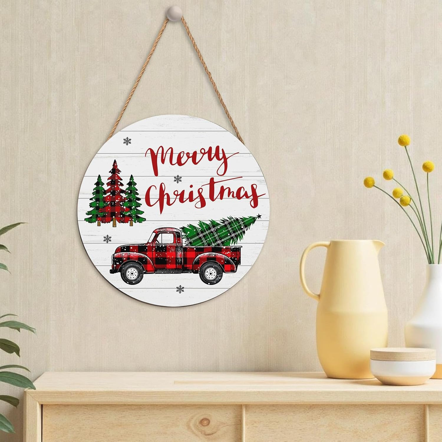 Merry Christmas Door Sign,ChristmasTree Decorations Wooden Holiday Hanging Sign for Front Door, W... | Amazon (US)