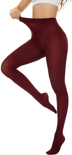 Hiltzo 80D Women's Tights Opaque Ultra Soft Solid Color Stretchable High Waist Footed Pantyhose with 25 Colors Wine Red-Large-X-Large | Amazon (US)
