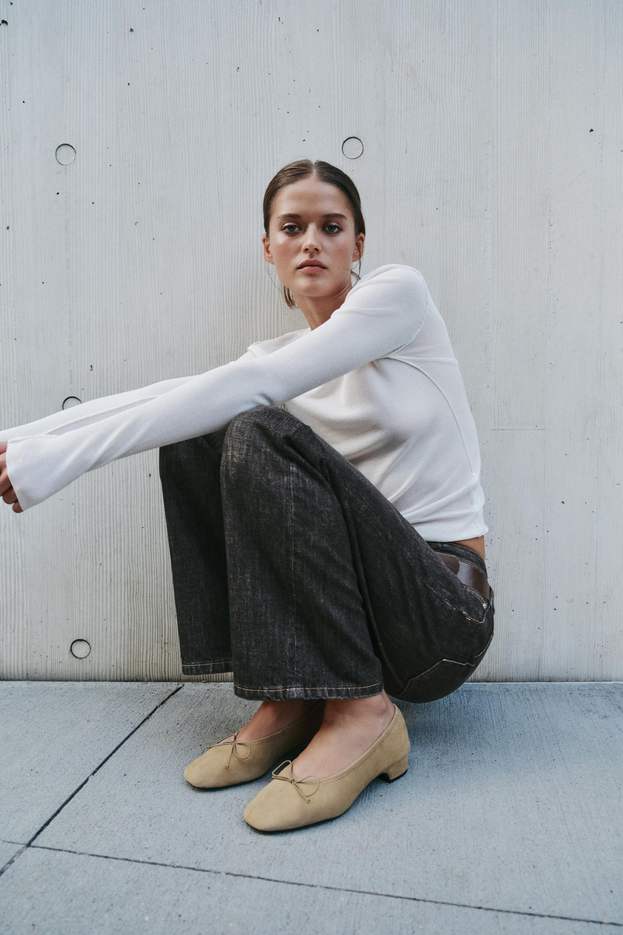 SUEDE HEELED BALLET FLATS | Zara US